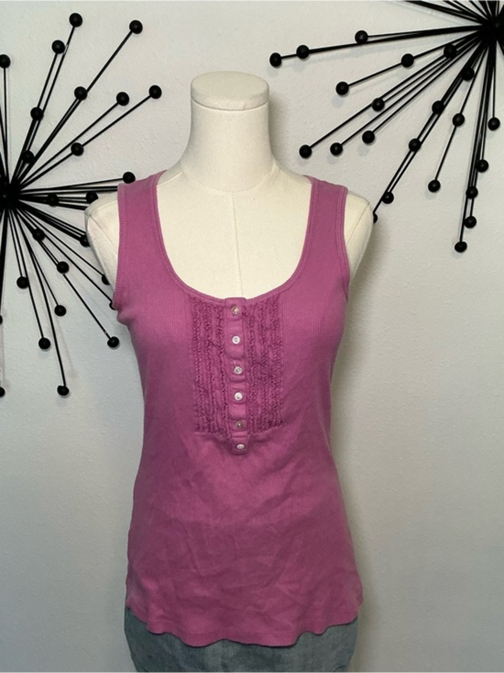 MKM Designs Pink Ribbed Henley Tank Top Size Medium No Size Tag